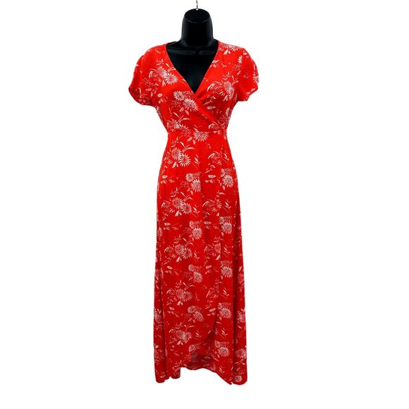 Knot Sisters red floral wrap maxi dress
